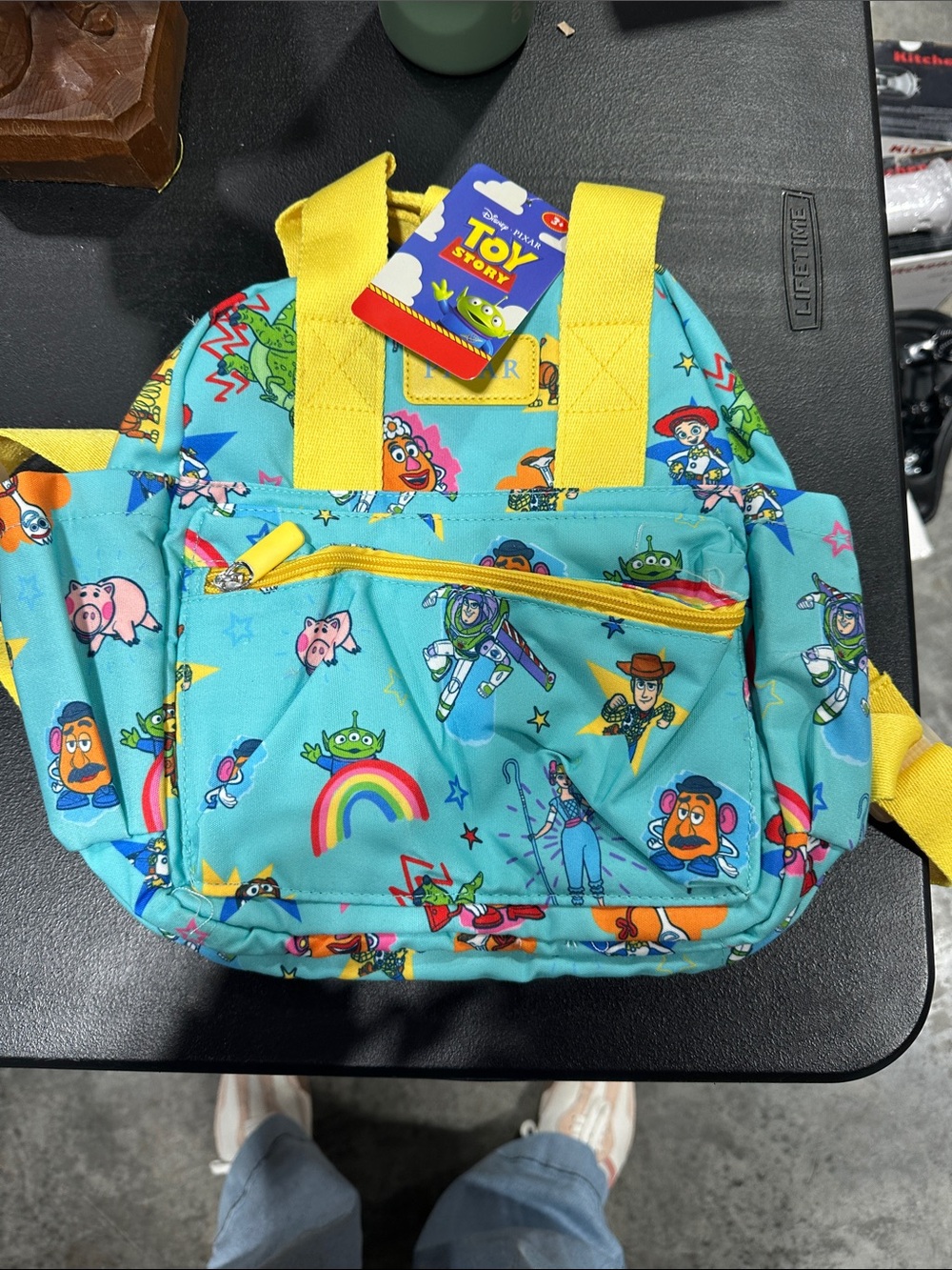 Toy Story Kids Turquoise Character Print Backpack with Yellow Straps
